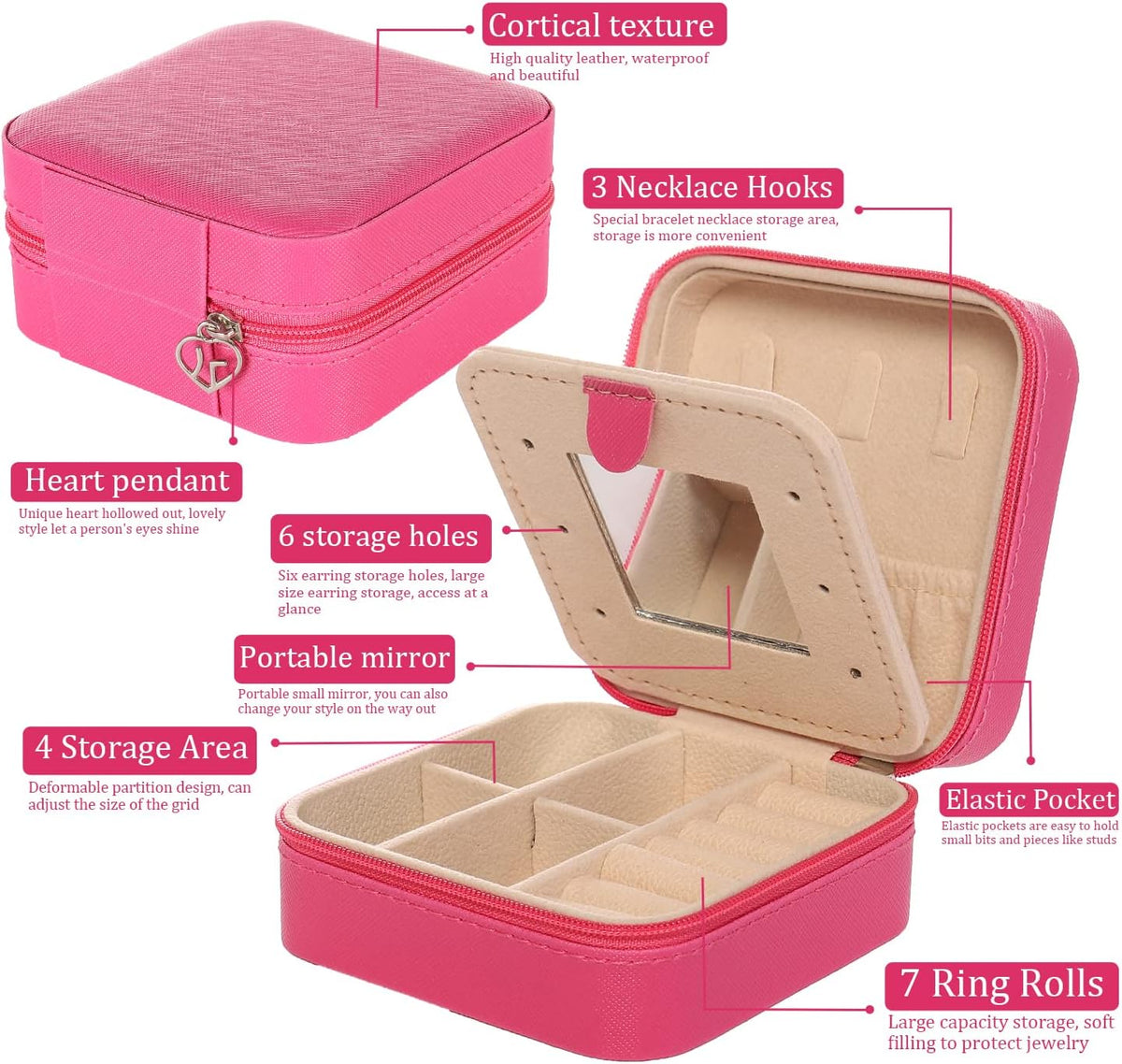 Travel jewelry case Travel jewelry box Travel Jewelry Organizer Small box Gift for Girls Women with Mirror(Green)