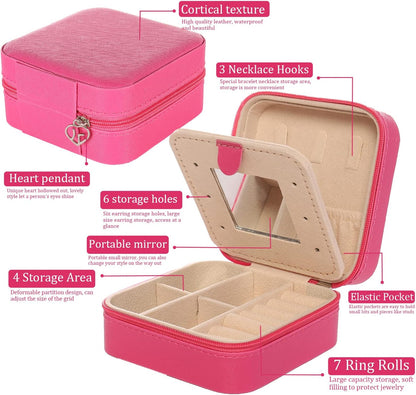 Travel jewelry case Travel jewelry box Travel Jewelry Organizer Small box Gift for Girls Women with Mirror(Green)