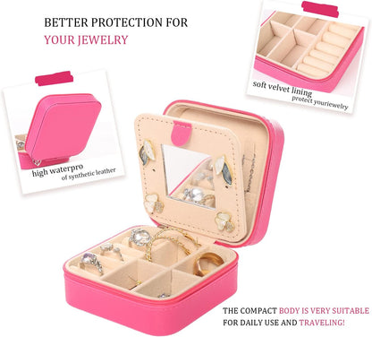 Travel jewelry case Travel jewelry box Travel Jewelry Organizer Small box Gift for Girls Women with Mirror(Green)