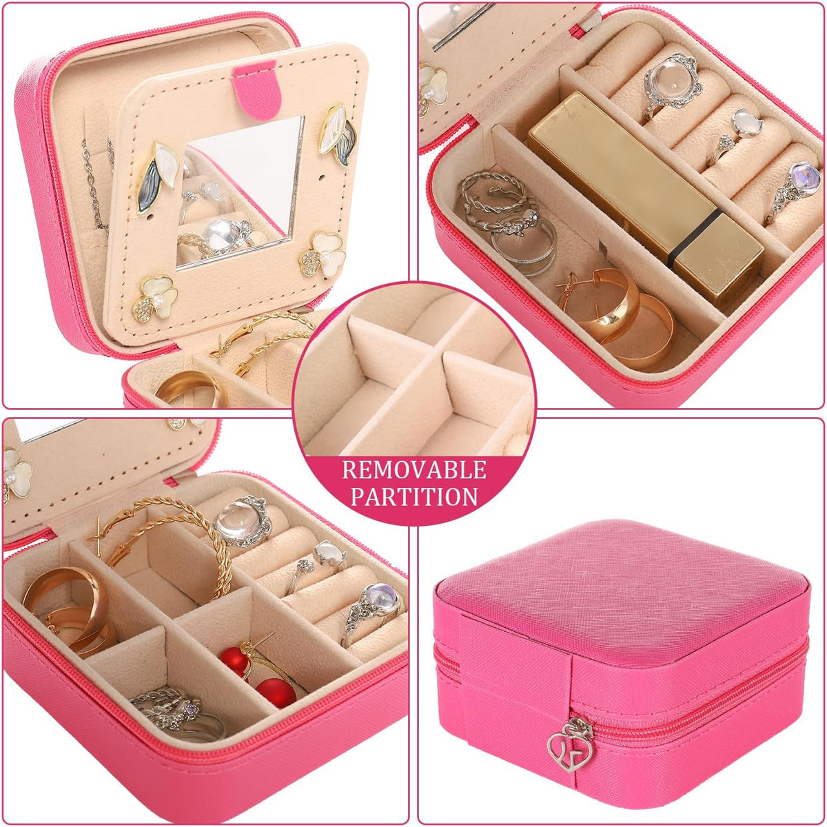 Travel jewelry case Travel jewelry box Travel Jewelry Organizer Small box Gift for Girls Women with Mirror(Green)