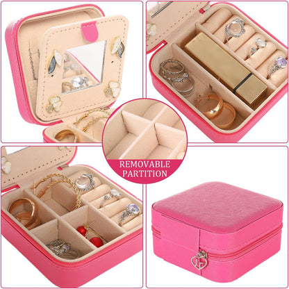 Travel jewelry case Travel jewelry box Travel Jewelry Organizer Small box Gift for Girls Women with Mirror(Green)