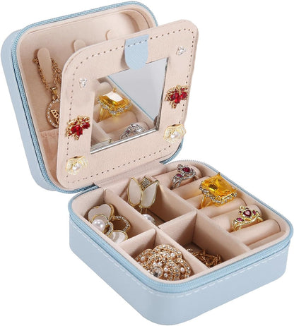 Travel jewelry case Travel jewelry box Travel Jewelry Organizer Small box Gift for Girls Women with Mirror(Green)