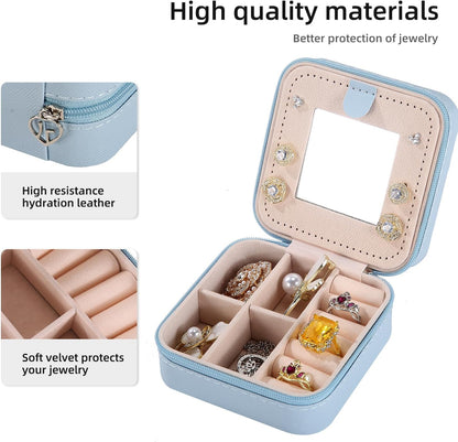 Travel jewelry case Travel jewelry box Travel Jewelry Organizer Small box Gift for Girls Women with Mirror(Green)