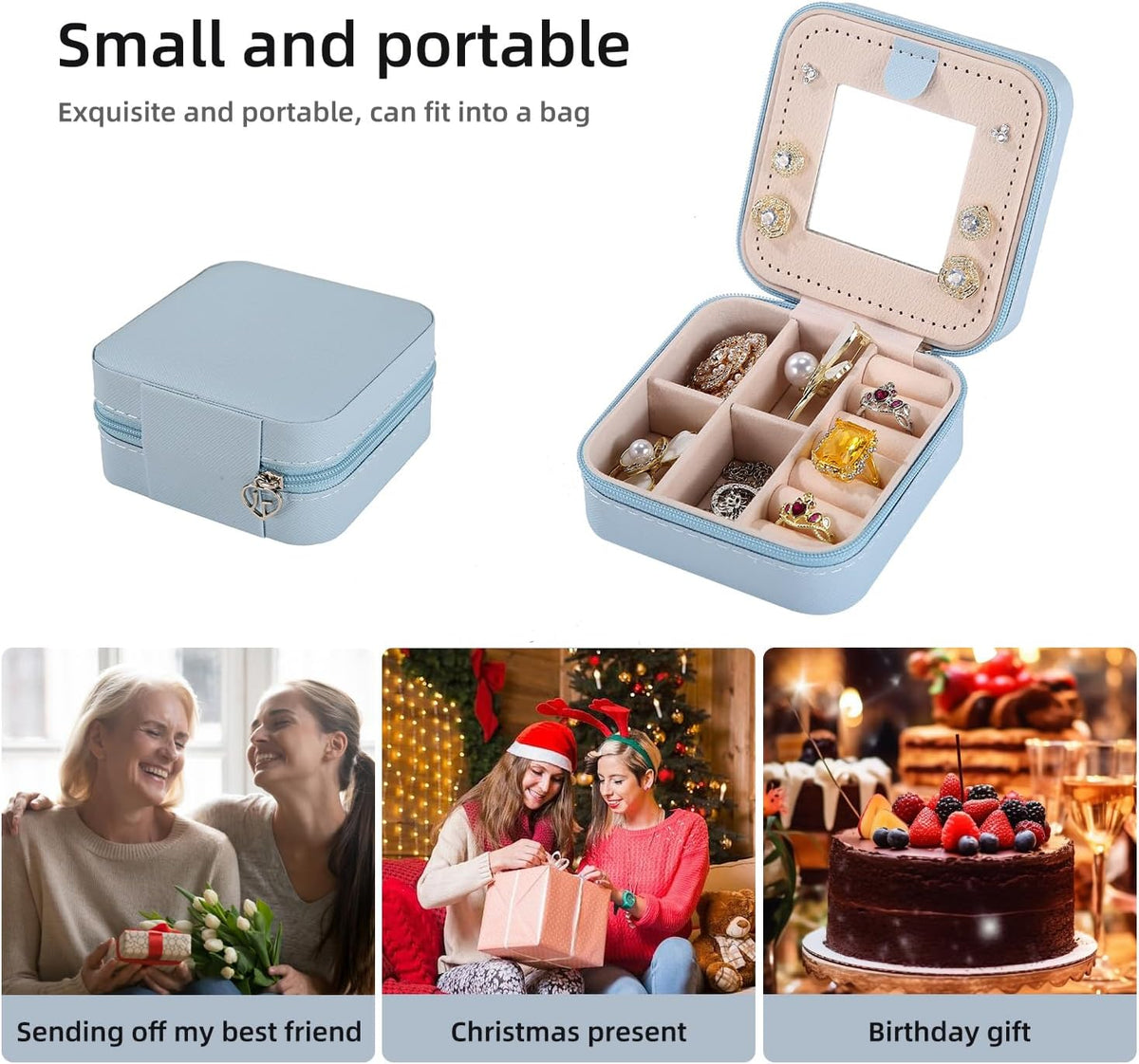 Travel jewelry case Travel jewelry box Travel Jewelry Organizer Small box Gift for Girls Women with Mirror(Green)