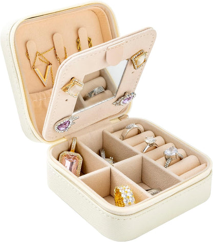 Travel jewelry case Travel jewelry box Travel Jewelry Organizer Small box Gift for Girls Women with Mirror(Green)