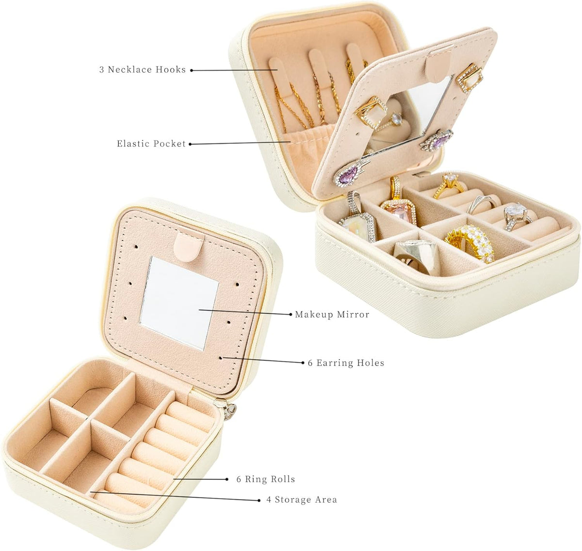 Travel jewelry case Travel jewelry box Travel Jewelry Organizer Small box Gift for Girls Women with Mirror(Green)