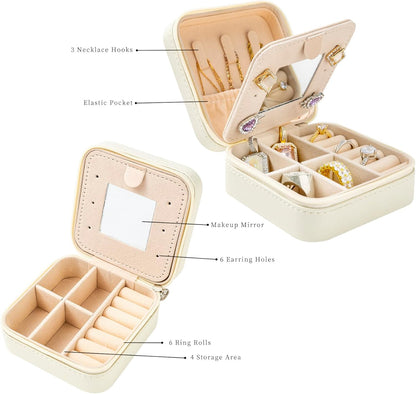 Travel jewelry case Travel jewelry box Travel Jewelry Organizer Small box Gift for Girls Women with Mirror(Green)