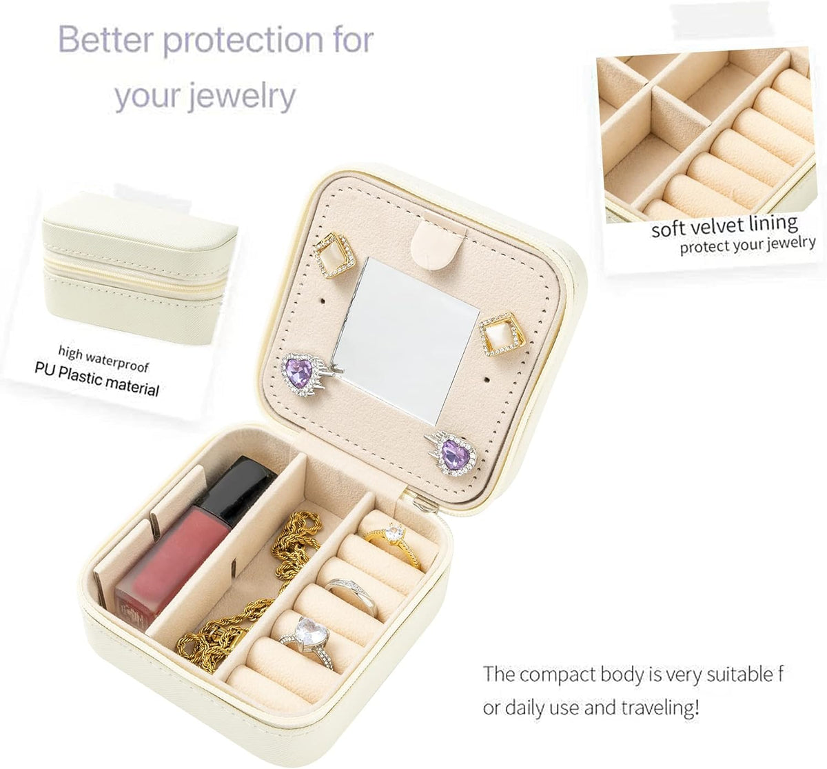 Travel jewelry case Travel jewelry box Travel Jewelry Organizer Small box Gift for Girls Women with Mirror(Green)