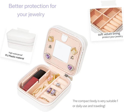 Travel jewelry case Travel jewelry box Travel Jewelry Organizer Small box Gift for Girls Women with Mirror(Green)