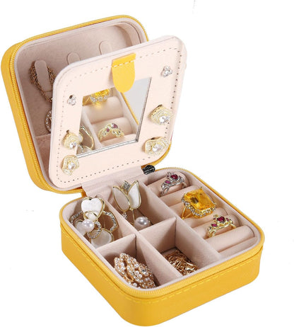 Travel jewelry case Travel jewelry box Travel Jewelry Organizer Small box Gift for Girls Women with Mirror(Green)
