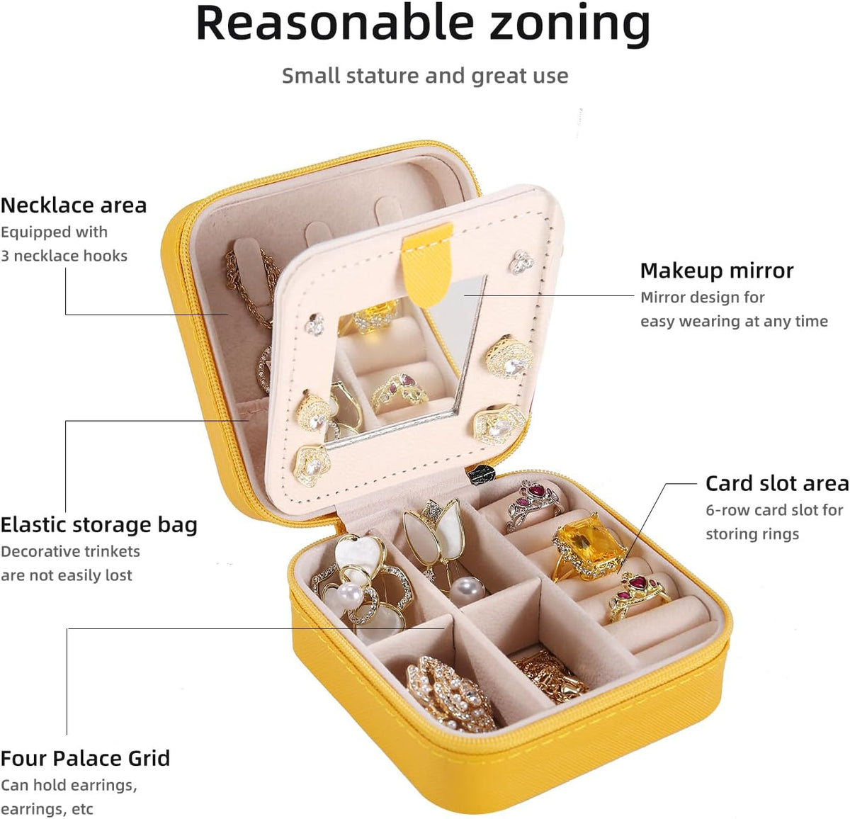 Travel jewelry case Travel jewelry box Travel Jewelry Organizer Small box Gift for Girls Women with Mirror(Green)