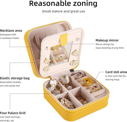 Travel jewelry case Travel jewelry box Travel Jewelry Organizer Small box Gift for Girls Women with Mirror(Green)