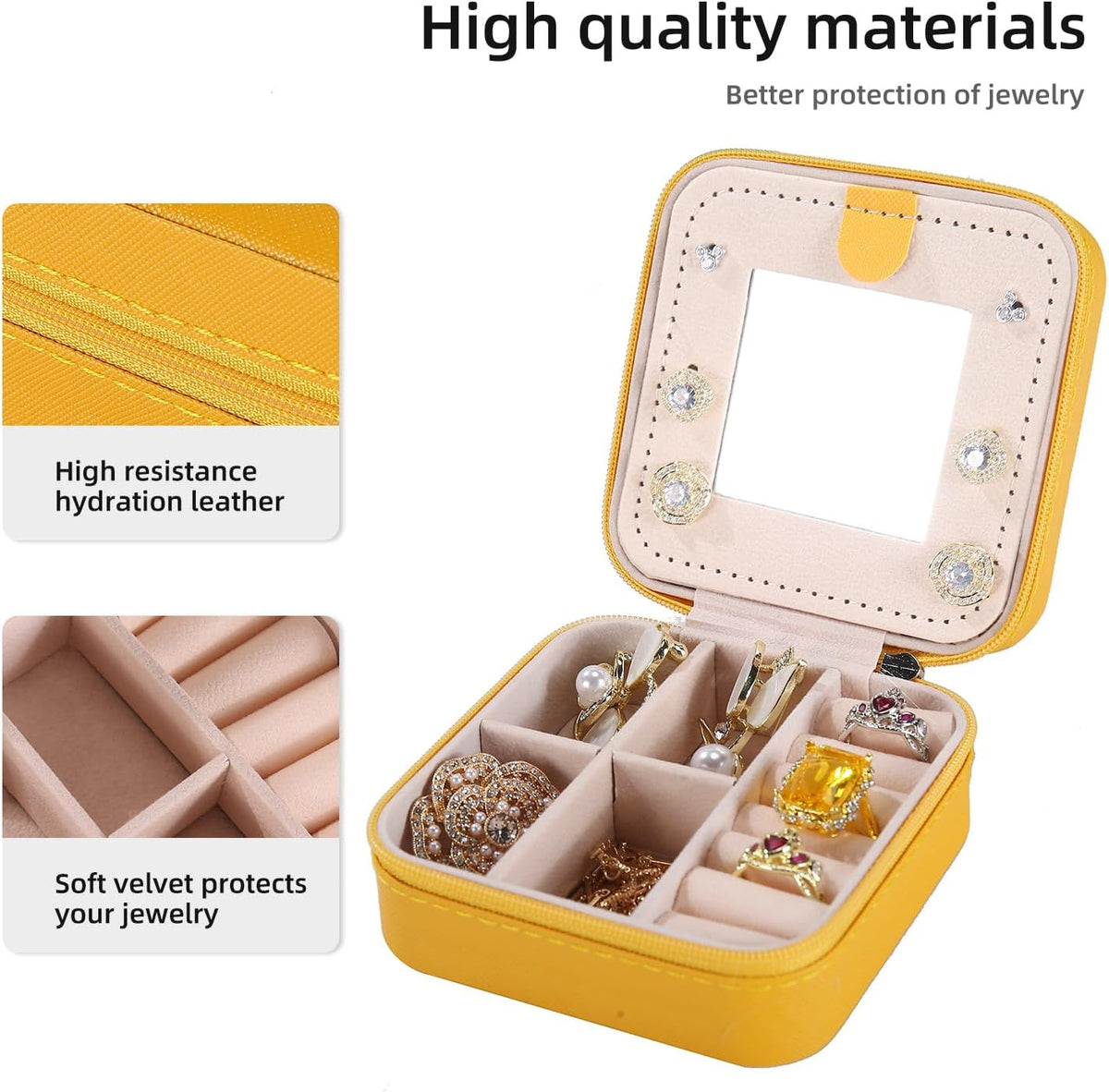 Travel jewelry case Travel jewelry box Travel Jewelry Organizer Small box Gift for Girls Women with Mirror(Green)