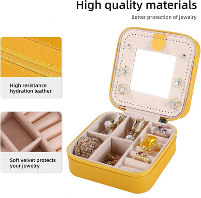 Travel jewelry case Travel jewelry box Travel Jewelry Organizer Small box Gift for Girls Women with Mirror(Green)