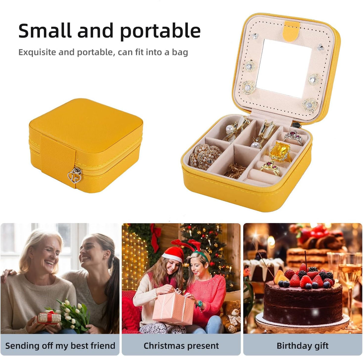 Travel jewelry case Travel jewelry box Travel Jewelry Organizer Small box Gift for Girls Women with Mirror(Green)