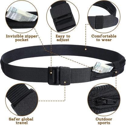 Travel Money Belt, Hidden Money Pouch with Secret Compartment Anti-Theft Nylon Security Waist Wallet with Zinc Alloy Buckle for Business Travel Daily Working, Gift for Dad Boyfriend Men
