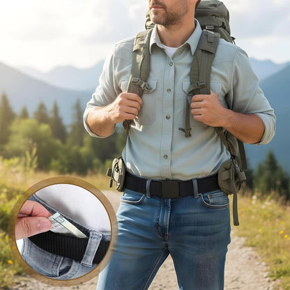 Travel Money Belt, Hidden Money Pouch with Secret Compartment Anti-Theft Nylon Security Waist Wallet with Zinc Alloy Buckle for Business Travel Daily Working, Gift for Dad Boyfriend Men