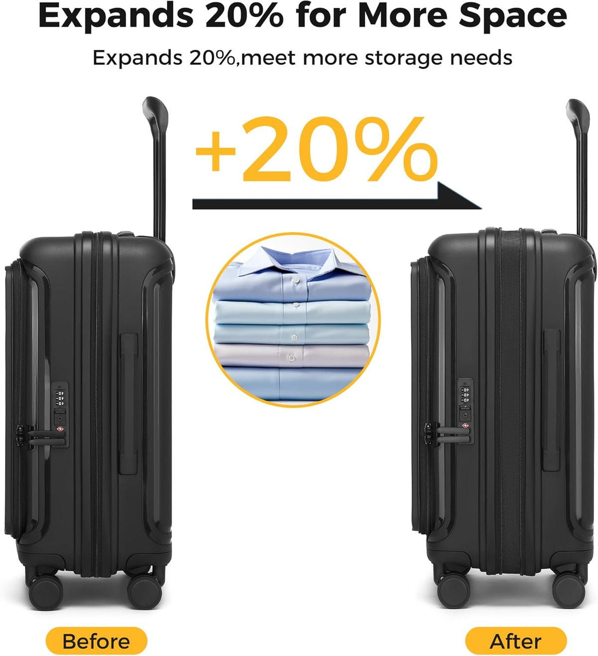 20 IN 22x14x9 Airline Approved with TSA Lock | Hardside Carry-on Suitcase with 8 Rolling Spinner Wheels, Lightweight PP Hard Shell Travel Luggage for Men and Women,Travel