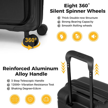 20 IN 22x14x9 Airline Approved with TSA Lock | Hardside Carry-on Suitcase with 8 Rolling Spinner Wheels, Lightweight PP Hard Shell Travel Luggage for Men and Women,Travel