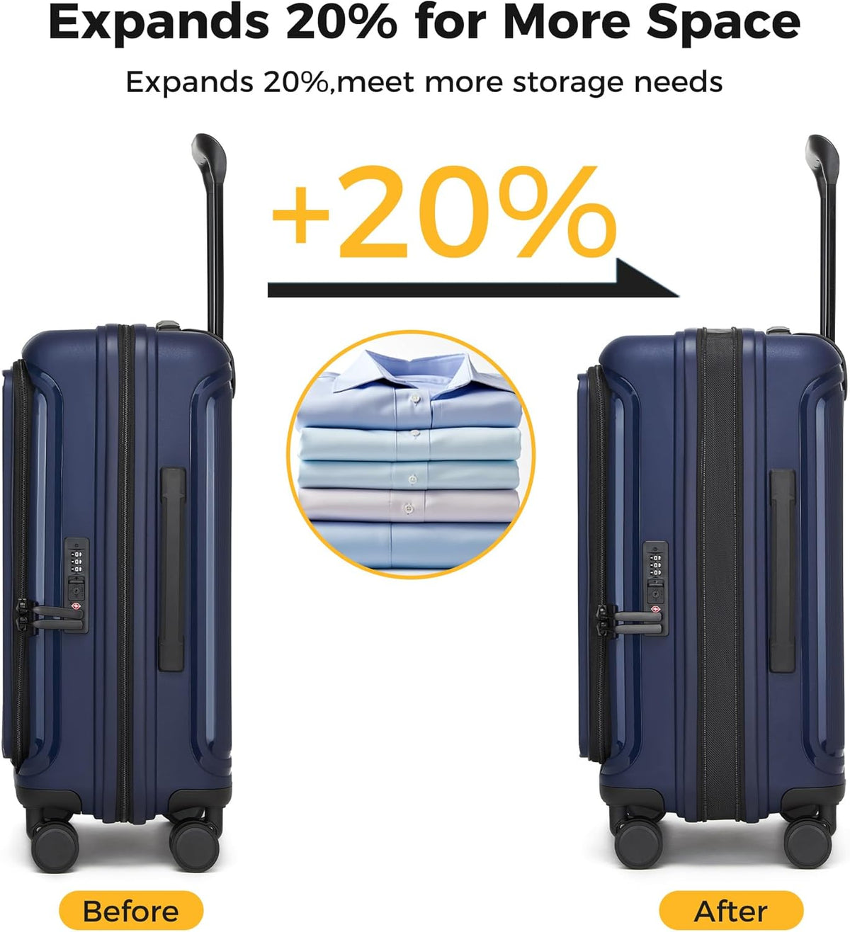20 IN 22x14x9 Airline Approved with TSA Lock | Hardside Carry-on Suitcase with 8 Rolling Spinner Wheels, Lightweight PP Hard Shell Travel Luggage for Men and Women,Travel