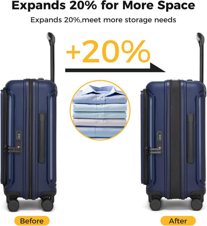20 IN 22x14x9 Airline Approved with TSA Lock | Hardside Carry-on Suitcase with 8 Rolling Spinner Wheels, Lightweight PP Hard Shell Travel Luggage for Men and Women,Travel