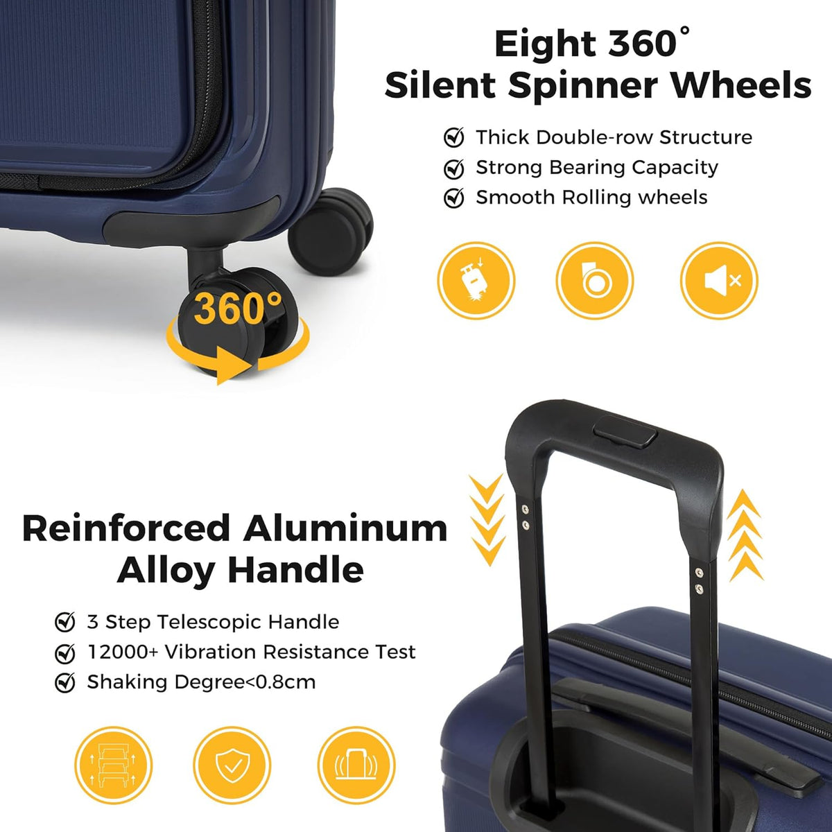 20 IN 22x14x9 Airline Approved with TSA Lock | Hardside Carry-on Suitcase with 8 Rolling Spinner Wheels, Lightweight PP Hard Shell Travel Luggage for Men and Women,Travel