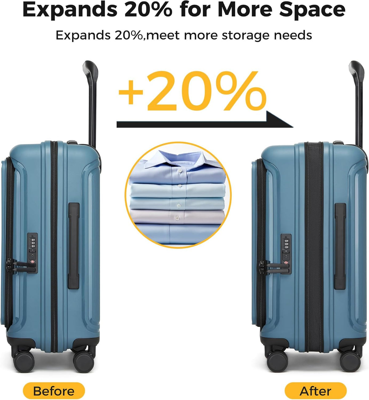 20 IN 22x14x9 Airline Approved with TSA Lock | Hardside Carry-on Suitcase with 8 Rolling Spinner Wheels, Lightweight PP Hard Shell Travel Luggage for Men and Women,Travel
