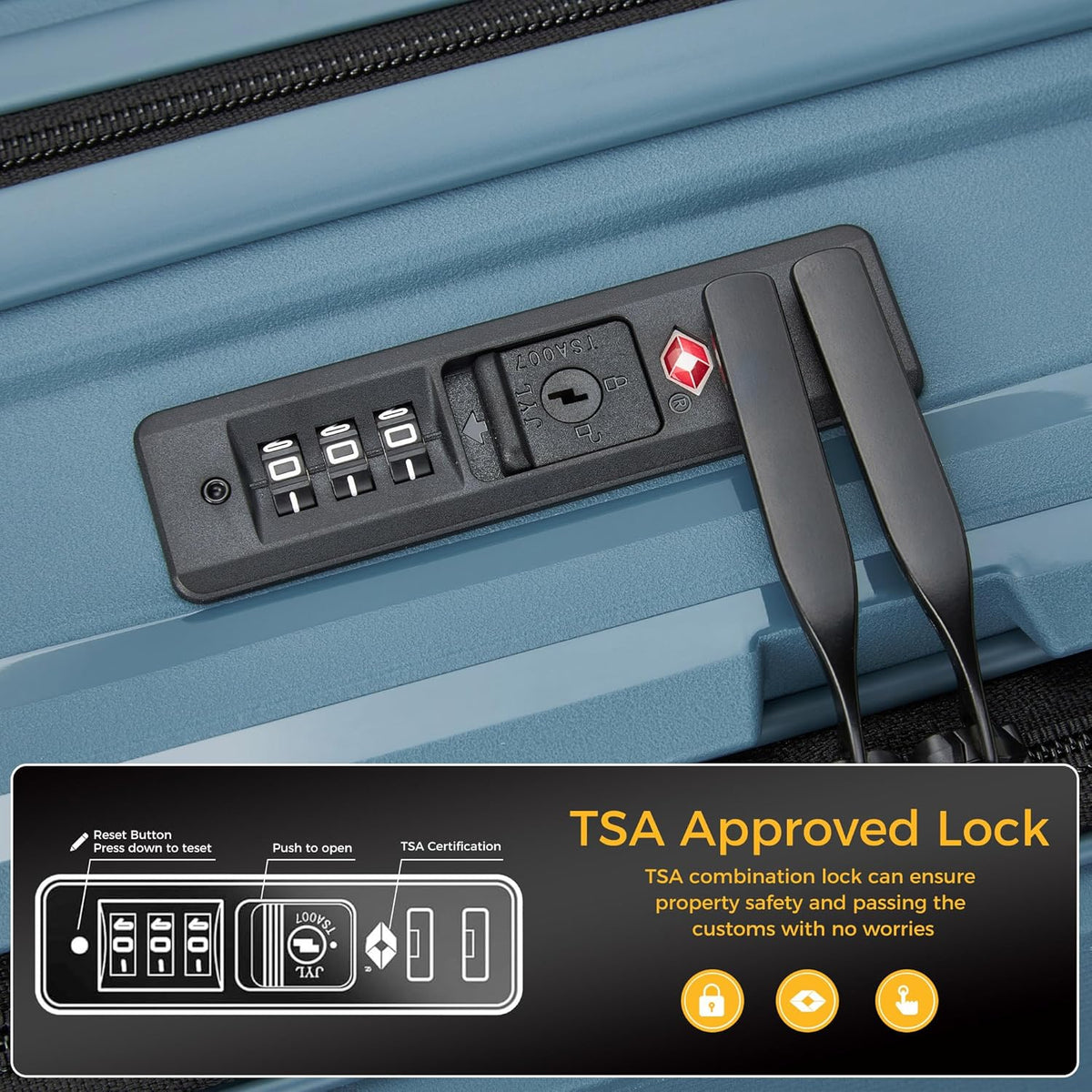 20 IN 22x14x9 Airline Approved with TSA Lock | Hardside Carry-on Suitcase with 8 Rolling Spinner Wheels, Lightweight PP Hard Shell Travel Luggage for Men and Women,Travel