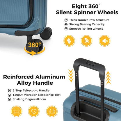 20 IN 22x14x9 Airline Approved with TSA Lock | Hardside Carry-on Suitcase with 8 Rolling Spinner Wheels, Lightweight PP Hard Shell Travel Luggage for Men and Women,Travel