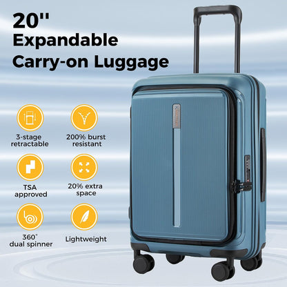 20 IN 22x14x9 Airline Approved with TSA Lock | Hardside Carry-on Suitcase with 8 Rolling Spinner Wheels, Lightweight PP Hard Shell Travel Luggage for Men and Women,Travel