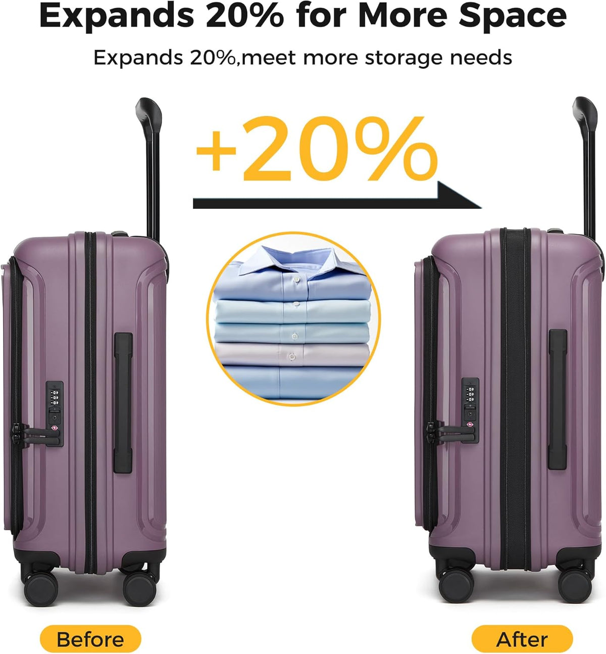 20 IN 22x14x9 Airline Approved with TSA Lock | Hardside Carry-on Suitcase with 8 Rolling Spinner Wheels, Lightweight PP Hard Shell Travel Luggage for Men and Women,Travel