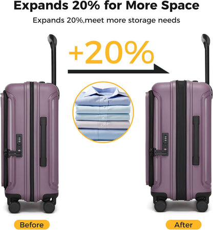 20 IN 22x14x9 Airline Approved with TSA Lock | Hardside Carry-on Suitcase with 8 Rolling Spinner Wheels, Lightweight PP Hard Shell Travel Luggage for Men and Women,Travel