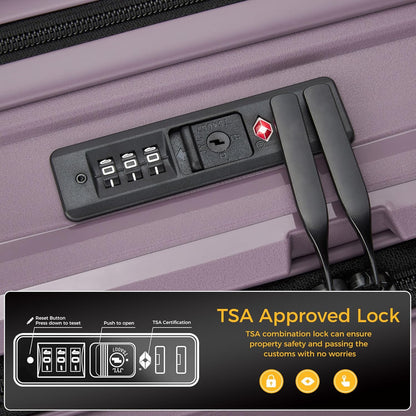 20 IN 22x14x9 Airline Approved with TSA Lock | Hardside Carry-on Suitcase with 8 Rolling Spinner Wheels, Lightweight PP Hard Shell Travel Luggage for Men and Women,Travel