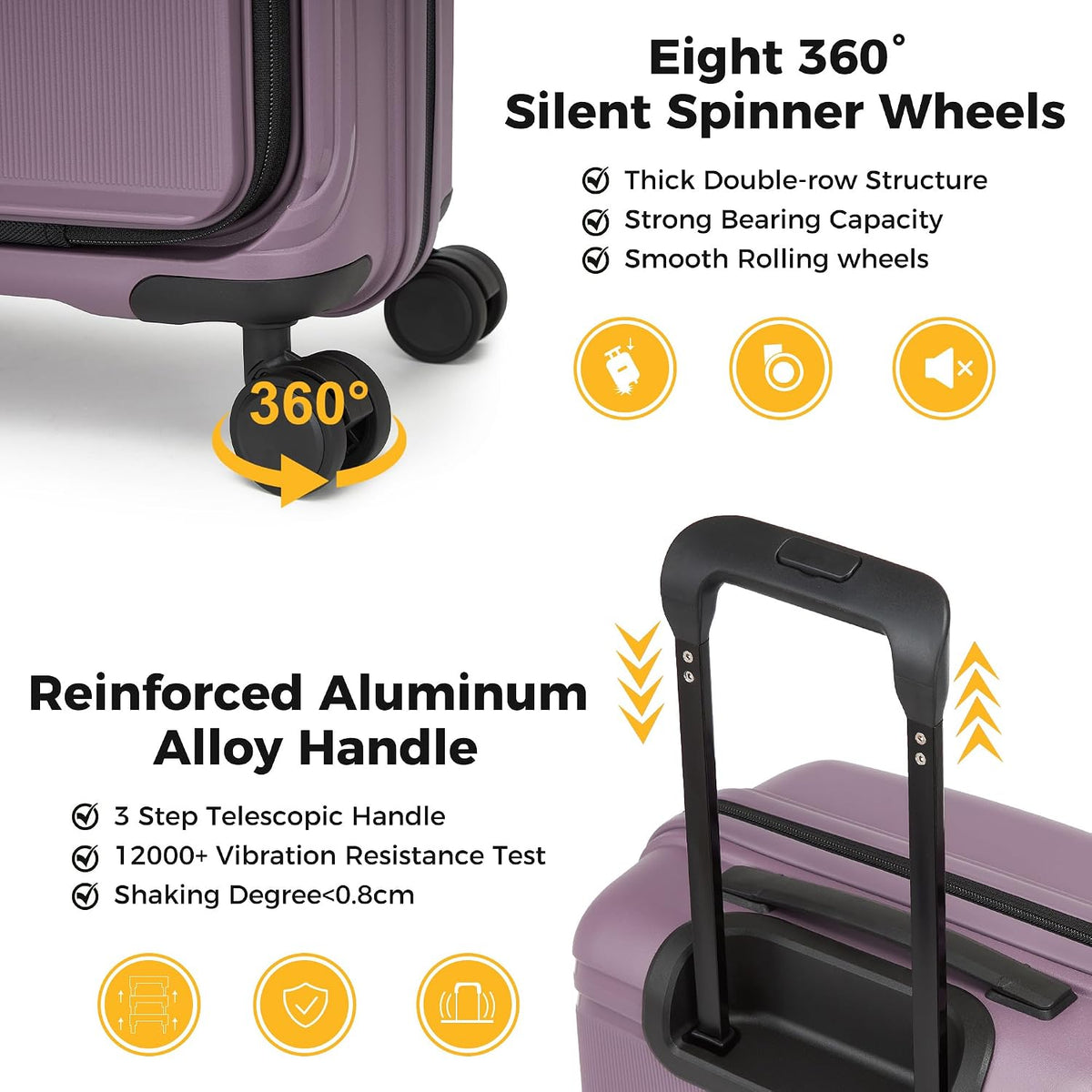 20 IN 22x14x9 Airline Approved with TSA Lock | Hardside Carry-on Suitcase with 8 Rolling Spinner Wheels, Lightweight PP Hard Shell Travel Luggage for Men and Women,Travel