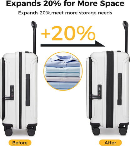 20 IN 22x14x9 Airline Approved with TSA Lock | Hardside Carry-on Suitcase with 8 Rolling Spinner Wheels, Lightweight PP Hard Shell Travel Luggage for Men and Women,Travel
