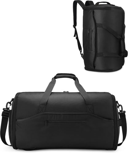 Convertible Garment Duffle Bags for Travel - Carry on Garment Bag, Suit Bag for Men & Women, 3 in 1 Foldable Travel Duffle Backpack with Shoulder Strap (Black)