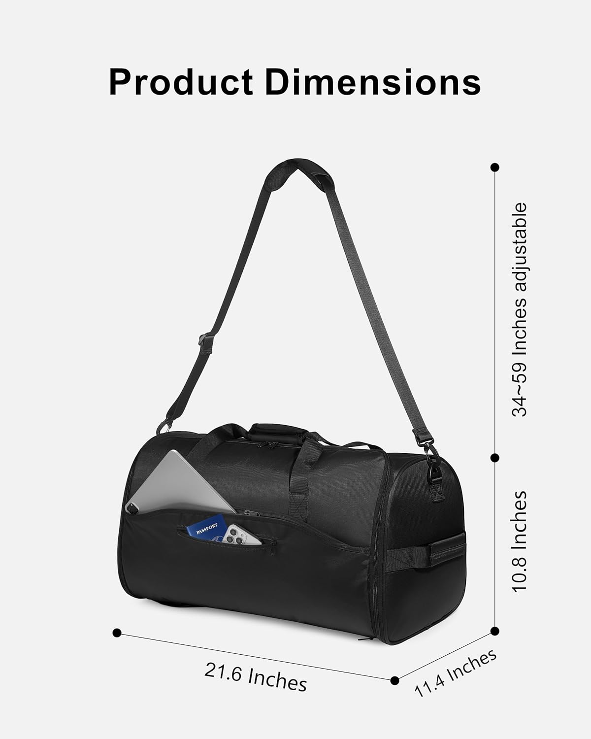 Convertible Garment Duffle Bags for Travel - Carry on Garment Bag, Suit Bag for Men & Women, 3 in 1 Foldable Travel Duffle Backpack with Shoulder Strap (Black)