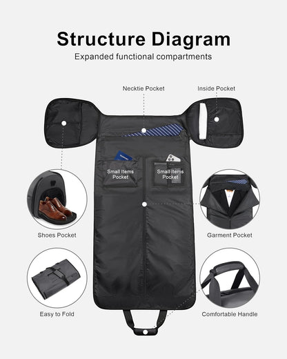 Convertible Garment Duffle Bags for Travel - Carry on Garment Bag, Suit Bag for Men & Women, 3 in 1 Foldable Travel Duffle Backpack with Shoulder Strap (Black)