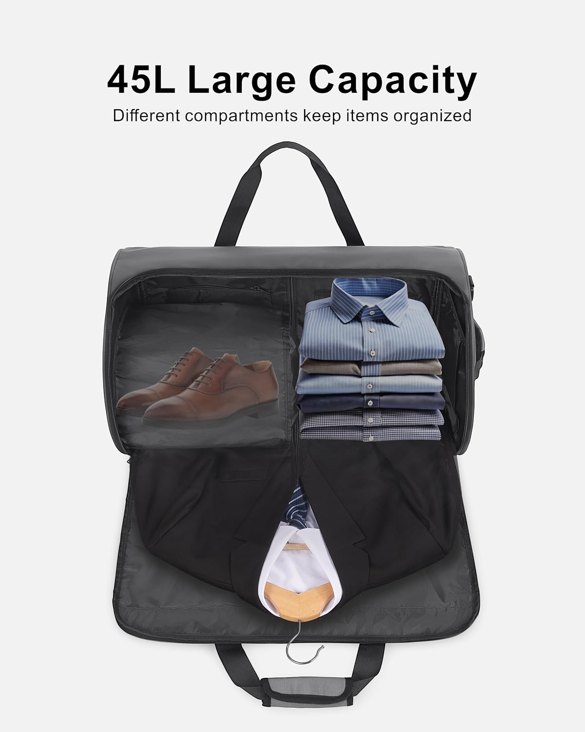 Convertible Garment Duffle Bags for Travel - Carry on Garment Bag, Suit Bag for Men & Women, 3 in 1 Foldable Travel Duffle Backpack with Shoulder Strap (Black)