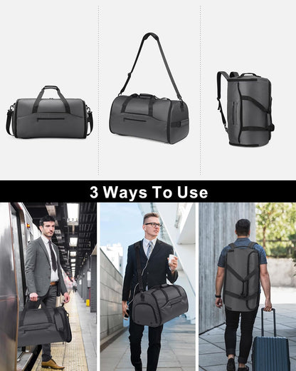 Convertible Garment Duffle Bags for Travel - Carry on Garment Bag, Suit Bag for Men & Women, 3 in 1 Foldable Travel Duffle Backpack with Shoulder Strap (Black)
