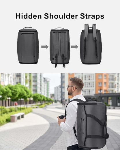 Convertible Garment Duffle Bags for Travel - Carry on Garment Bag, Suit Bag for Men & Women, 3 in 1 Foldable Travel Duffle Backpack with Shoulder Strap (Black)