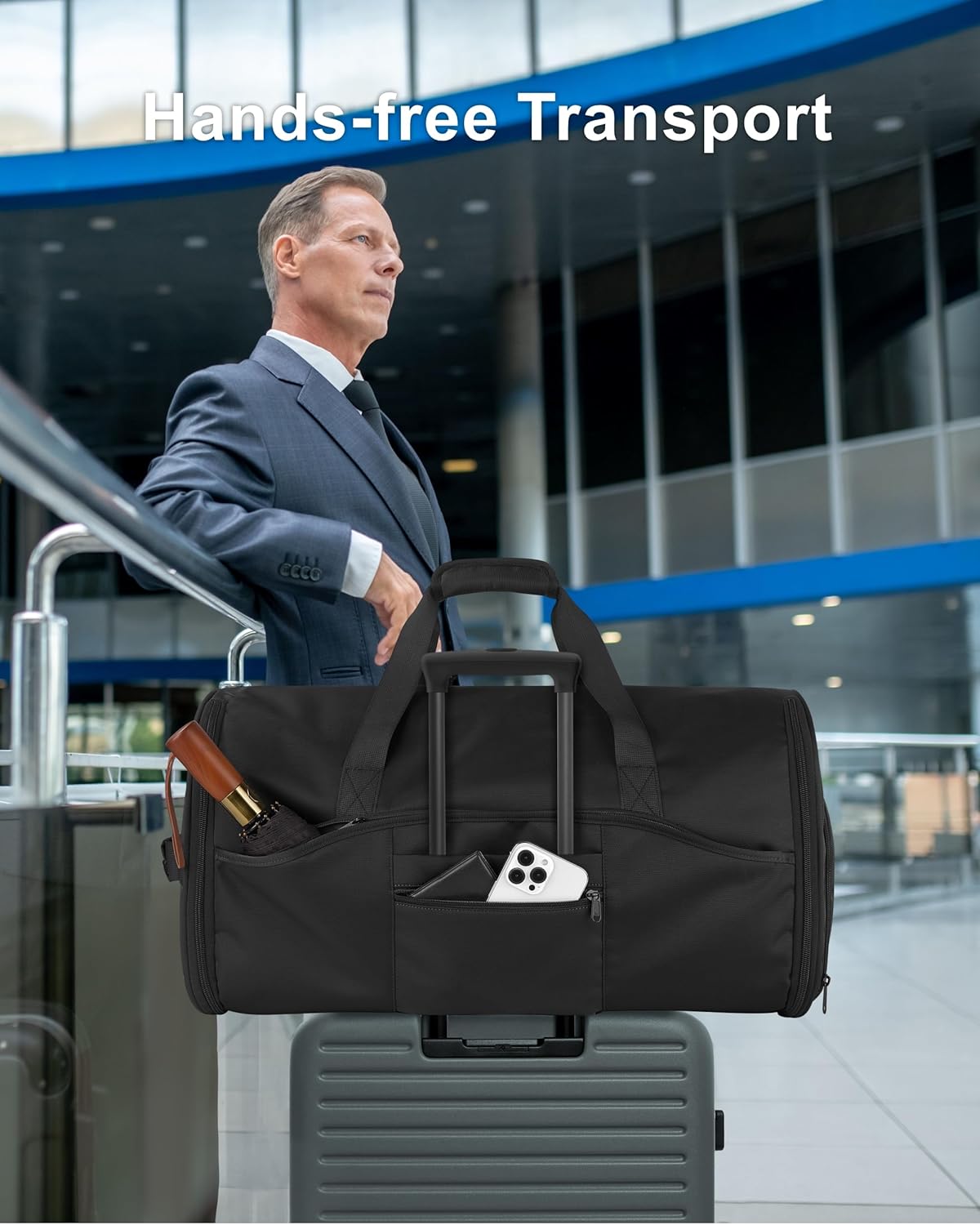 Convertible Garment Duffle Bags for Travel - Carry on Garment Bag, Suit Bag for Men & Women, 3 in 1 Foldable Travel Duffle Backpack with Shoulder Strap (Black)