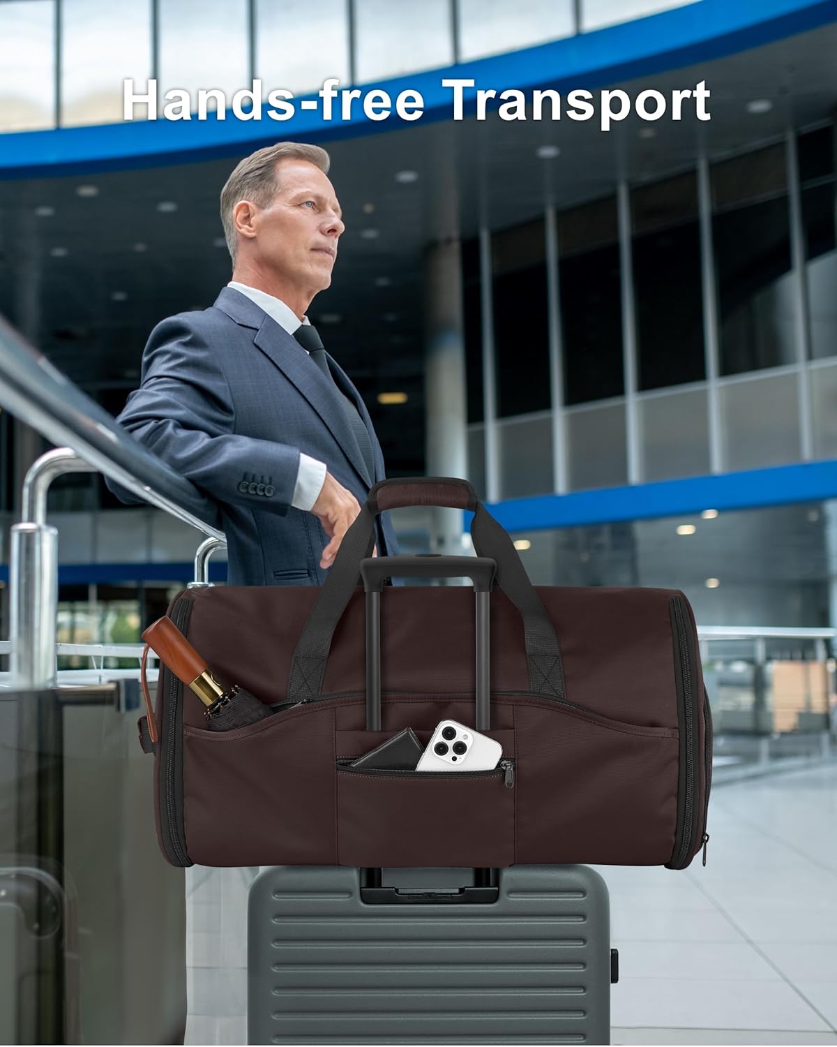 Convertible Garment Duffle Bags for Travel - Carry on Garment Bag, Suit Bag for Men & Women, 3 in 1 Foldable Travel Duffle Backpack with Shoulder Strap (Black)