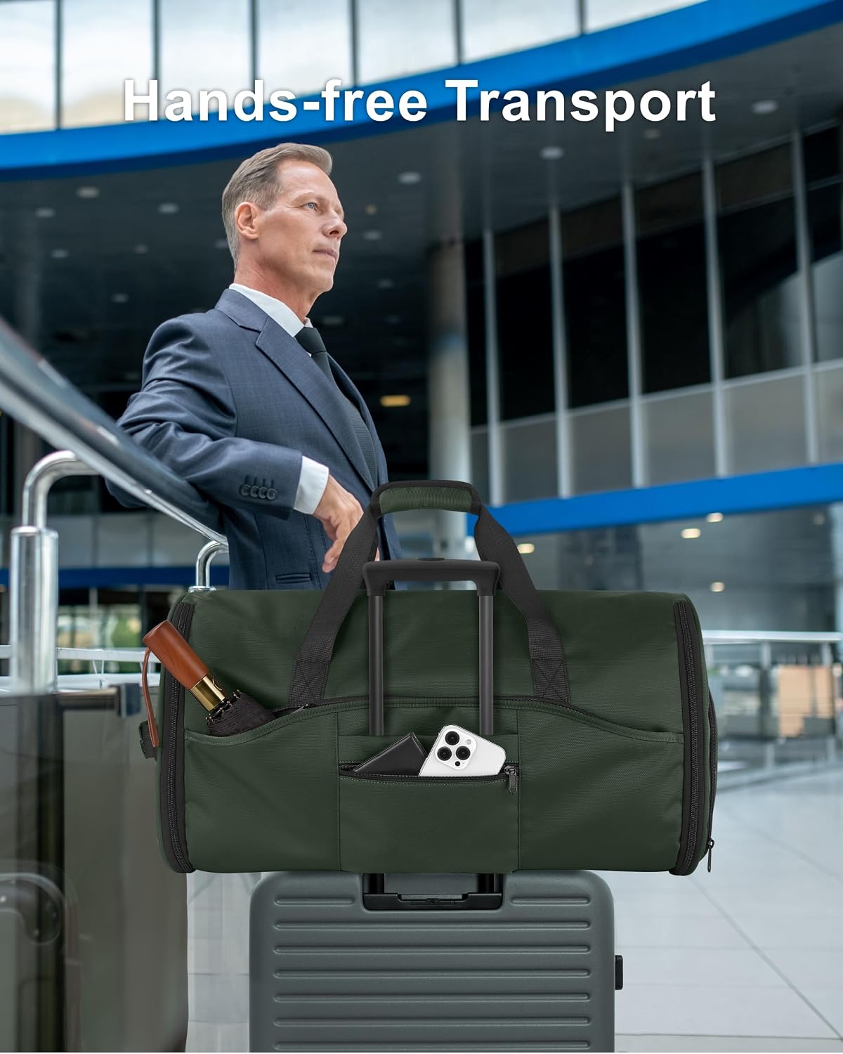 Convertible Garment Duffle Bags for Travel - Carry on Garment Bag, Suit Bag for Men & Women, 3 in 1 Foldable Travel Duffle Backpack with Shoulder Strap (Black)
