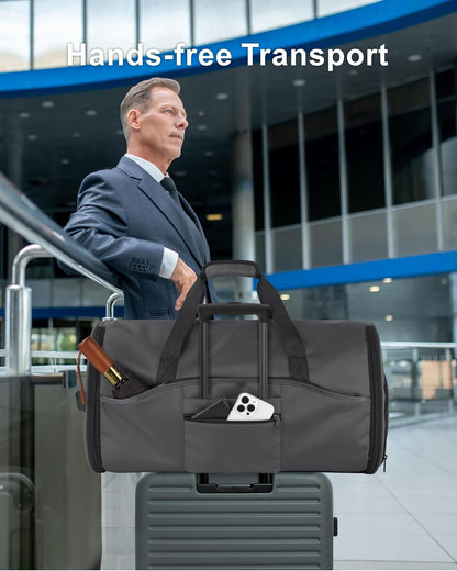 Convertible Garment Duffle Bags for Travel - Carry on Garment Bag, Suit Bag for Men & Women, 3 in 1 Foldable Travel Duffle Backpack with Shoulder Strap (Black)