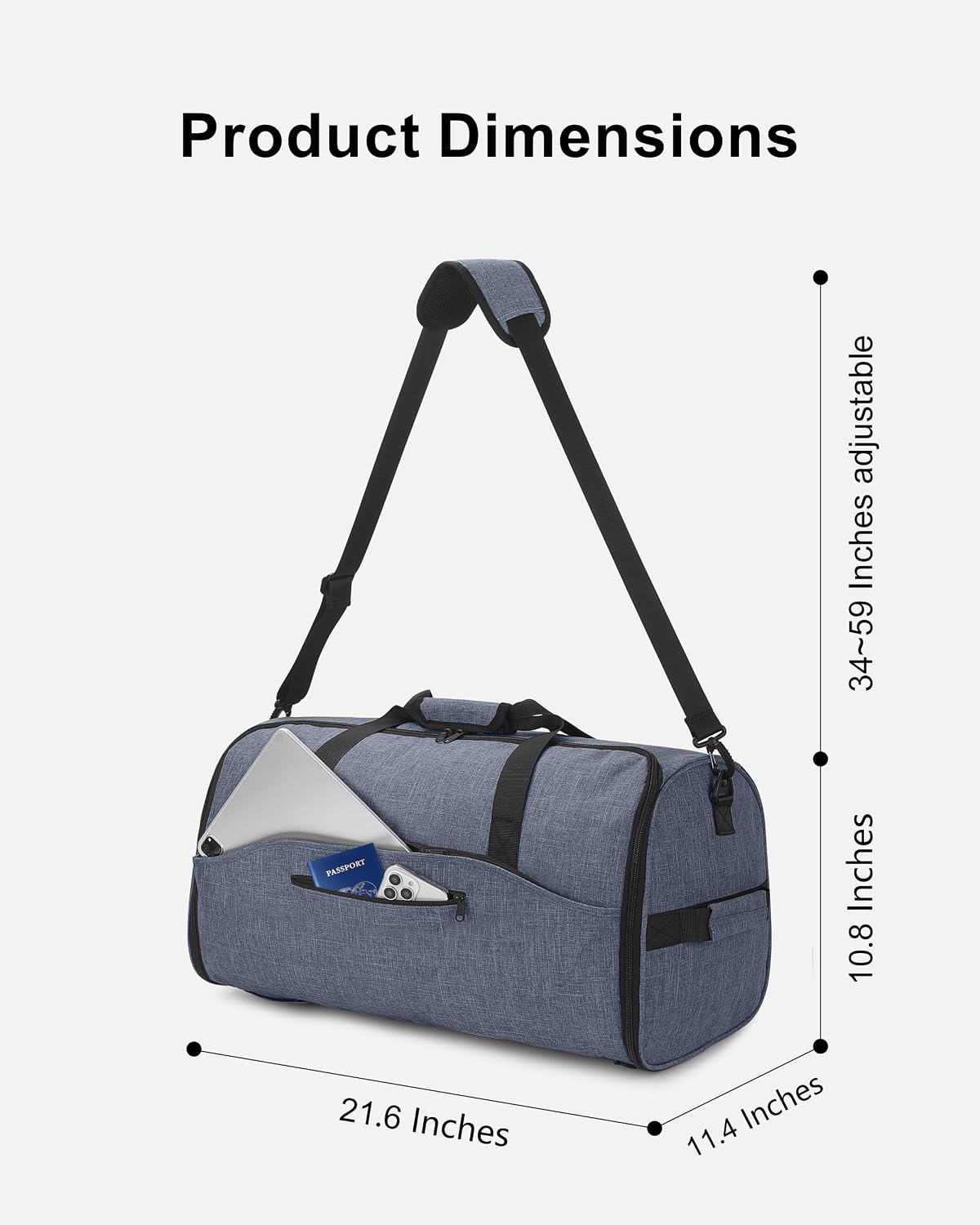 Convertible Garment Duffle Bags for Travel - Carry on Garment Bag, Suit Bag for Men & Women, 3 in 1 Foldable Travel Duffle Backpack with Shoulder Strap (Black)