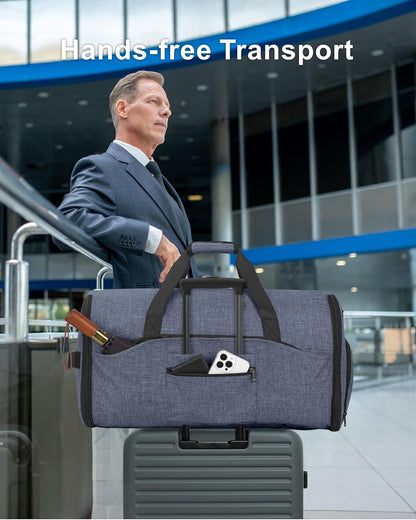 Convertible Garment Duffle Bags for Travel - Carry on Garment Bag, Suit Bag for Men & Women, 3 in 1 Foldable Travel Duffle Backpack with Shoulder Strap (Black)