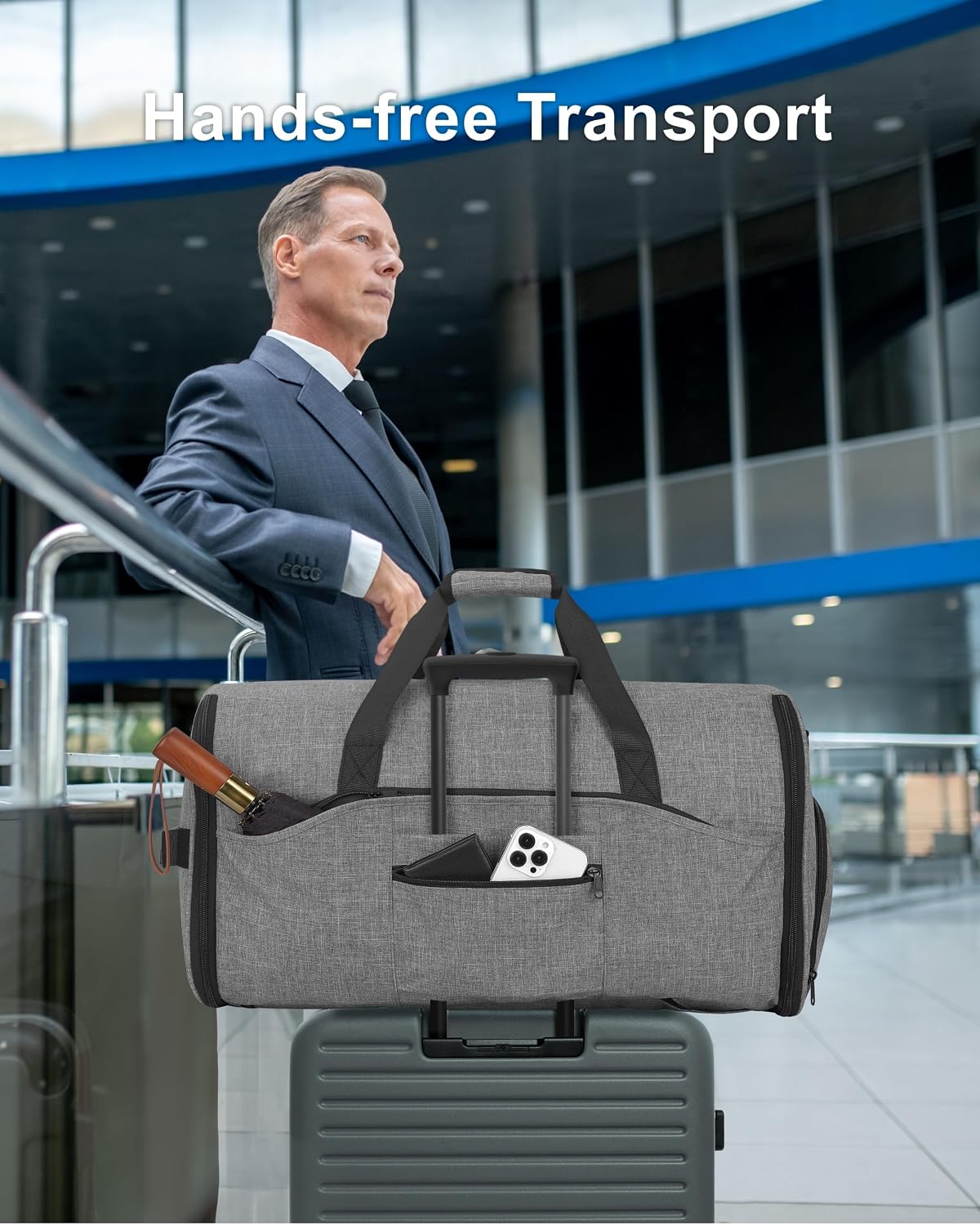 Convertible Garment Duffle Bags for Travel - Carry on Garment Bag, Suit Bag for Men & Women, 3 in 1 Foldable Travel Duffle Backpack with Shoulder Strap (Black)