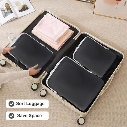 3 Set Lightweight Compression Packing Cubes for Suitcases, Travel Essentials Expandable Packing Cubes Organizer for Carry on Suitcases(Cream)