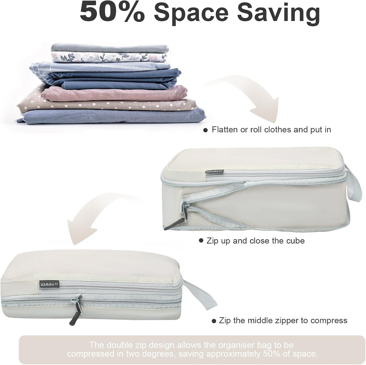3 Set Lightweight Compression Packing Cubes for Suitcases, Travel Essentials Expandable Packing Cubes Organizer for Carry on Suitcases(Cream)